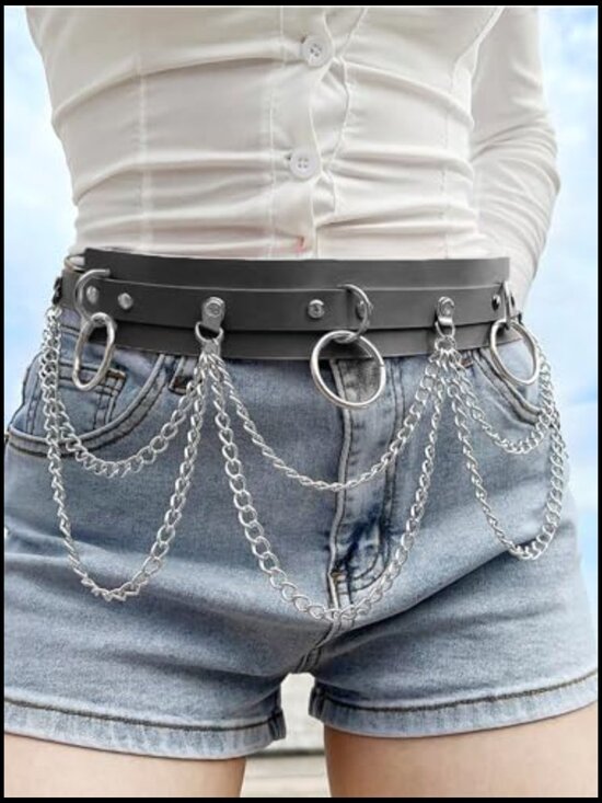 Goth Chain Belt Faux Leather Harness Belt Punk Grunge Waist Accessories main image 6